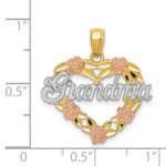 14k Two-tone with White Rhodium GRANDMA Heart with Flowers Pendant - Image 4