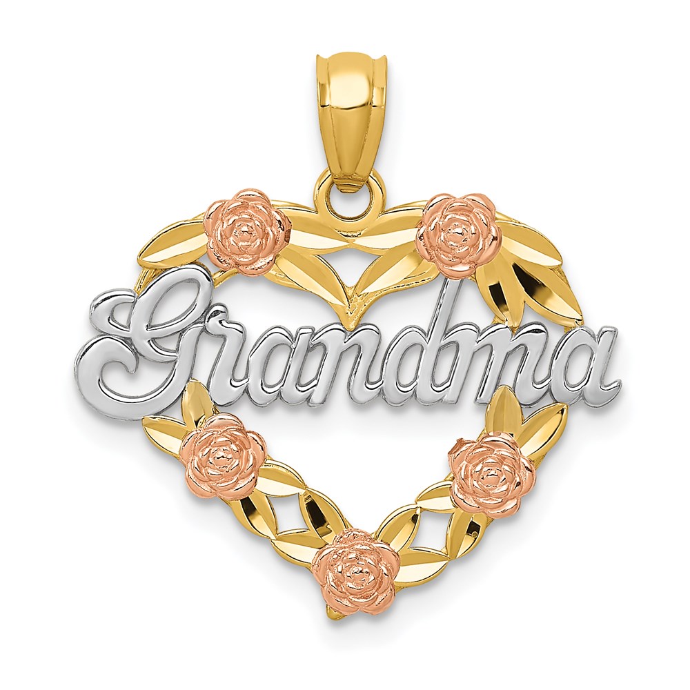 K2680.jpg 14k Two-tone with White Rhodium GRANDMA Heart with Flowers Pendant - Image 1