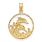 14k Double Dolphin Circle Pendant - Image 3