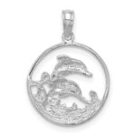 14K White Gold Double Dolphin Circle Pendant - Image 3