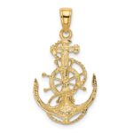 14k Medium Anchor with Rope and Ships Wheel Pendant - Image 3