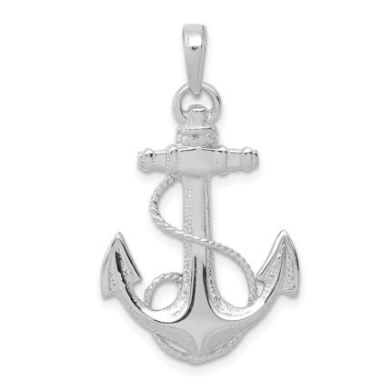 14K White Gold Anchor with Rope Pendant