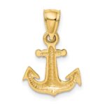 14K Satin Diamond-cut Anchor Pendant - Image 3