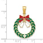 14k Enameled Christmas Wreath with Bells Pendant - Image 3