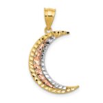 14K Two-tone with White Rhodium Diamond-cut Moon Pendant