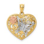 14k Tri-color Butterfly Heart Pendant