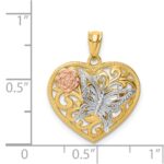 14k Tri-color Butterfly Heart Pendant - Image 3