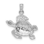 14K White Gold Textured Sea Turtle Charm - Image 4