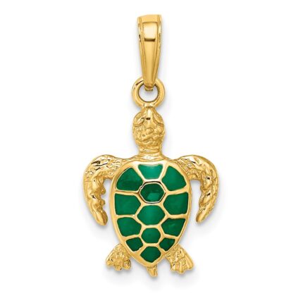 14k Green Enameled Sea Turtle Pendant