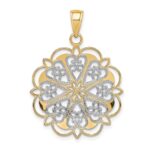 14K and White Rhodium Filigree Hearts with Scalloped Edge Pendant - Image 4