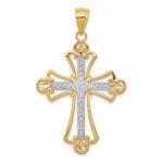 14K and White Rhodium Budded Cross Pendant