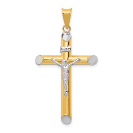 14K Two-Tone and White Rhodium Inri Crucifix Pendant