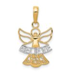 14K and White Rhodium BELIEVE Angel Pendant