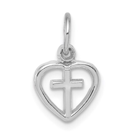 14k White Gold Small Cross in Heart Charm