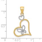 14k and White Rhodium Butterfly in Heart Pendant - Image 4
