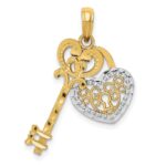 14K and White Rhodium Moveable Filigree Heart Key and Lock Charm