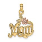 14K Two-tone Polished MOM and Flower Pendant
