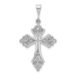 14k White Gold Fleur De Lis Cross Pendant