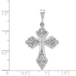 14k White Gold Fleur De Lis Cross Pendant - Image 3