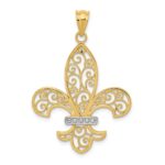 14k and Rhodium Filigree Fleur de Lis Pendant