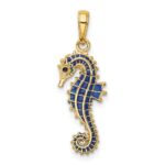 14K 3-D Blue Enameled Seahorse Pendant