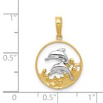 14K and White Rhodium Double Dolphins In Circle Pendant - Image 3