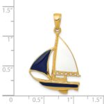 14K 2-D Blue and White Enameled Sailboat Pendant - Image 4