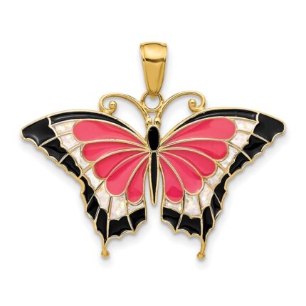 14K Pink Enameled Butterfly Pendant