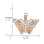 14k Rose Gold with White Rhodium Diamond-cut Butterfly Pendant - Image 3