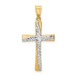 14k and White Rhodium Diamond-cut Cross Pendant