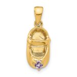 14k 3-D June/Light Purple Synthetic Stone Engravable Baby Shoe Charm