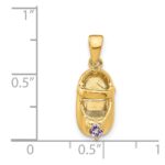 14k 3-D June/Light Purple Synthetic Stone Engravable Baby Shoe Charm - Image 4