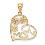 14k Tricolor MOM and Flowers Heart Pendant - Image 3