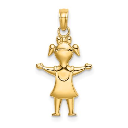 14k Solid Polished Girl with Pig-Tails Charm