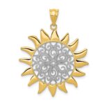 14k and White Rhodium Filigree Sun Pendant