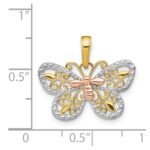 14k Two-tone with White Rhodium Diamond-cut Butterfly Pendant - Image 4