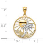 14K Two-tone Sun and Palm Tree in Circle Pendant - Image 3