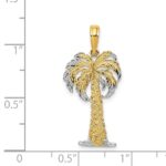 14K and White Rhodium Polished And Textured Palm Tree Pendant - Image 4
