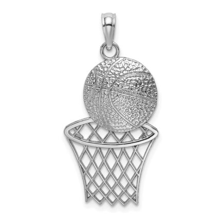 14K White Gold Basketball and Net Charm