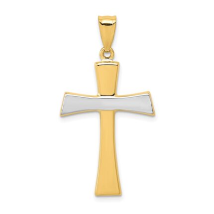 14K and White Rhodium Polished Cross Pendant