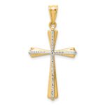 14k and White Rhodium Diamond Cut Cross Pendant