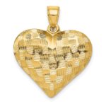 14K Polished Basket Weave Pattern 3-D Puffed Heart Pendant