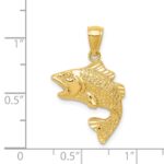 14k Polished Textured Bass Fish Pendant - Image 4