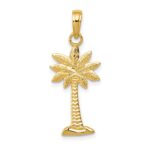 14K Gold Polished and Textured 2-D Palmetto Palm Tree Pendant
