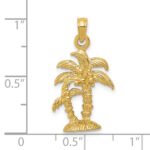 14K Gold Polished and Textured Double Palm Trees Pendant - Image 3
