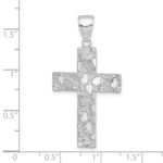 14K White Gold Polished Textured Nugget Style Cross Pendant - Image 3