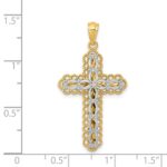14K Two-tone Polished 2-Level Filigree Cross Pendant - Image 4