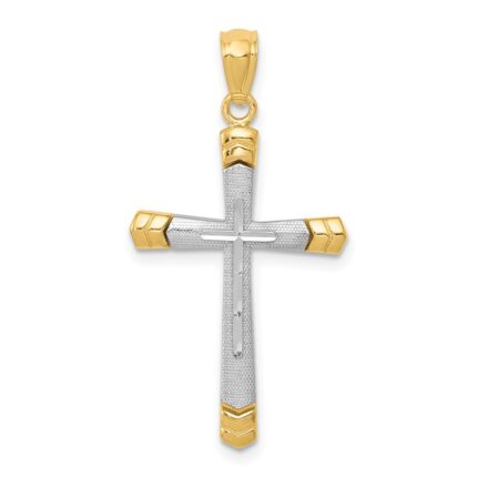 14K Two-tone Polished Diamond-cut Cross Pendant