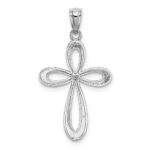 14k White Gold Polished Ribbon Cross Pendant - Image 3