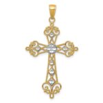 14K and White Rhodium Polished Diamond-Cut Cut-Out Cross Pendant